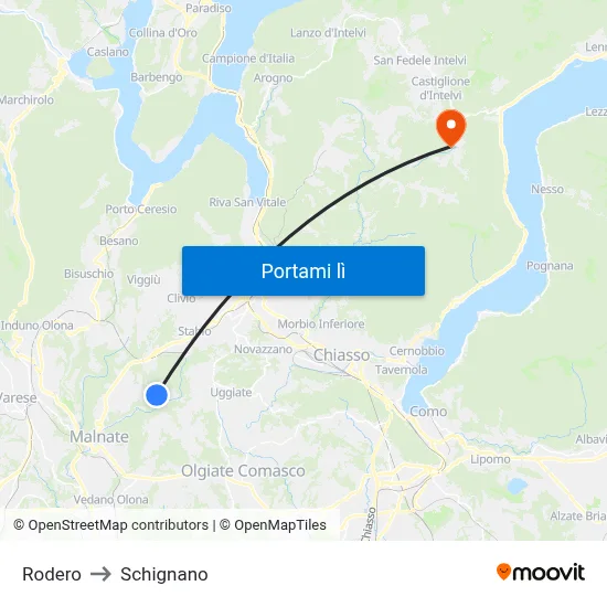 Rodero to Schignano map