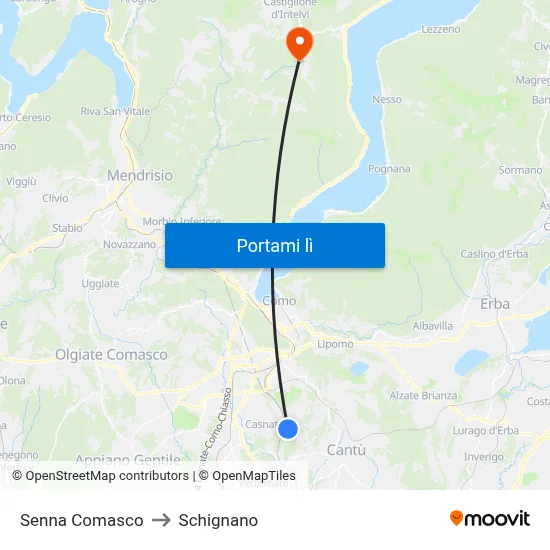 Senna Comasco to Schignano map