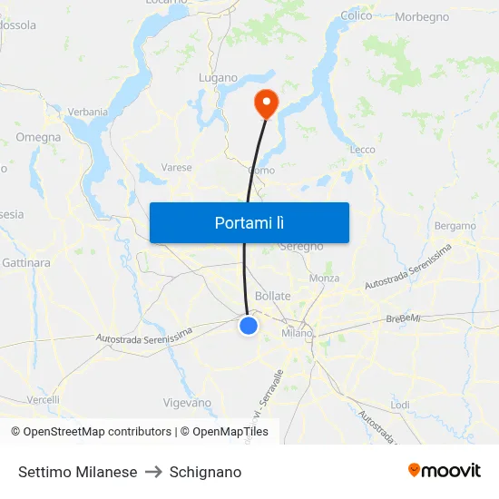 Settimo Milanese to Schignano map