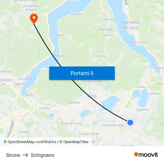 Sirone to Schignano map