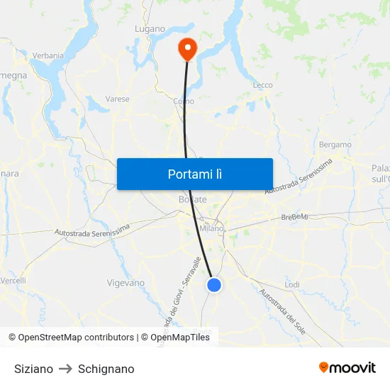 Siziano to Schignano map