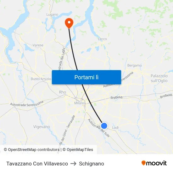 Tavazzano Con Villavesco to Schignano map