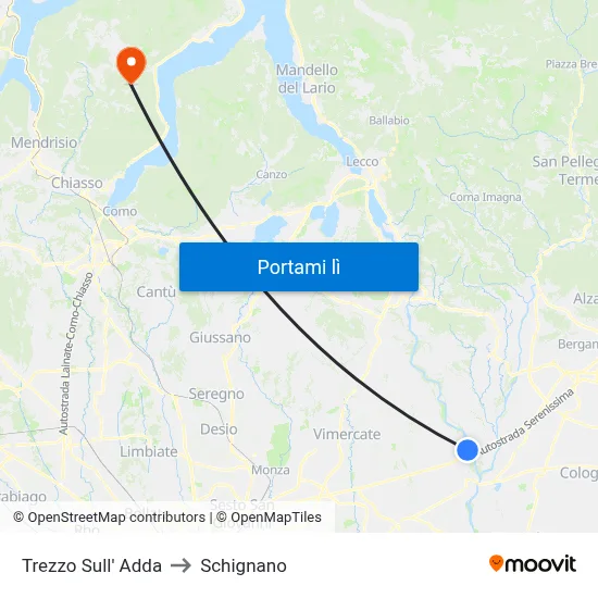 Trezzo Sull' Adda to Schignano map