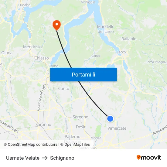 Usmate Velate to Schignano map