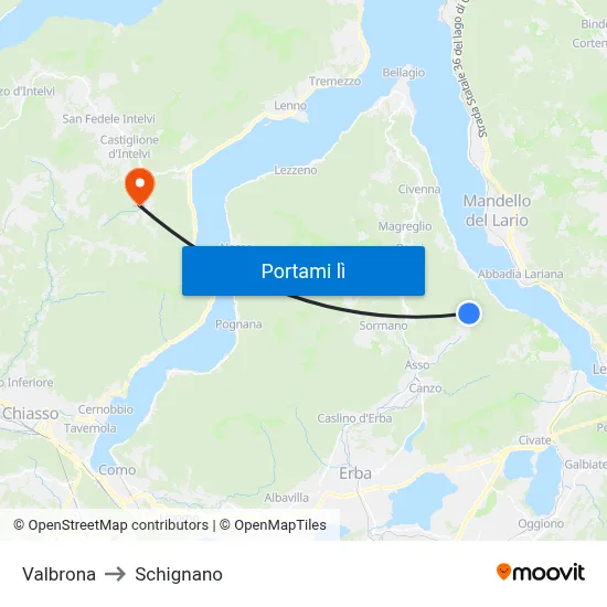 Valbrona to Schignano map