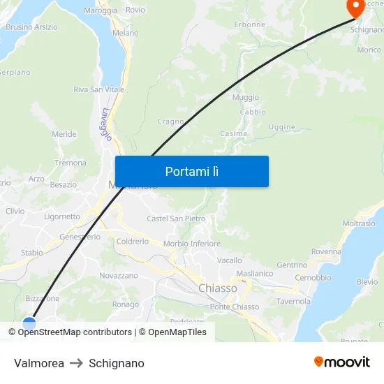 Valmorea to Schignano map