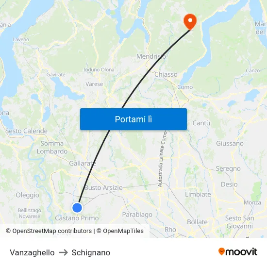 Vanzaghello to Schignano map