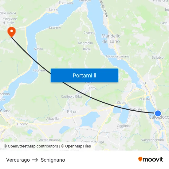 Vercurago to Schignano map