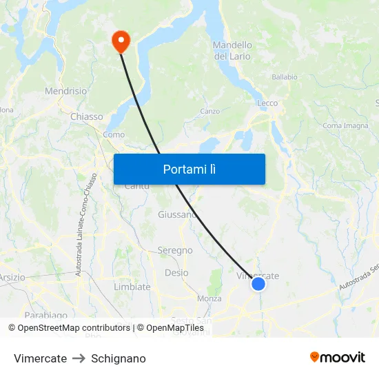 Vimercate to Schignano map