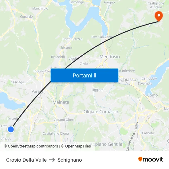 Crosio Della Valle to Schignano map
