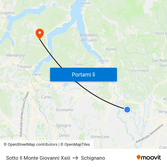 Sotto Il Monte Giovanni Xxiii to Schignano map
