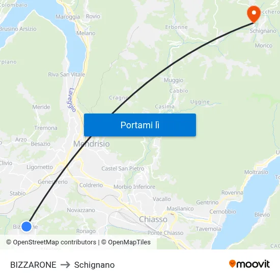 BIZZARONE to Schignano map