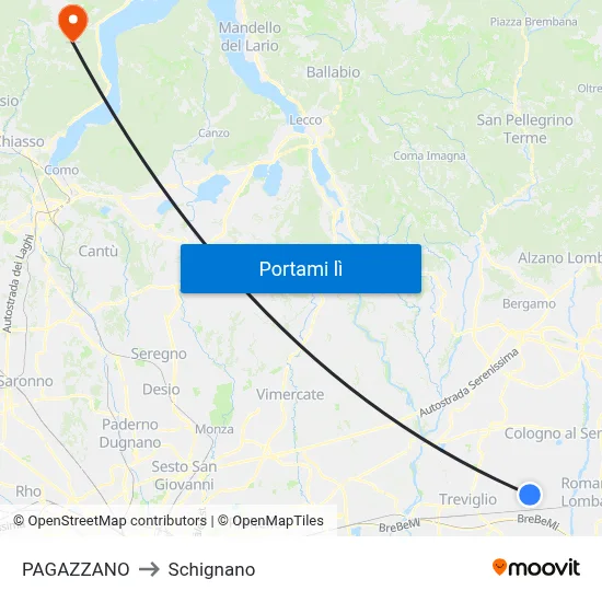 PAGAZZANO to Schignano map