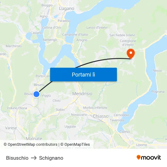 Bisuschio to Schignano map