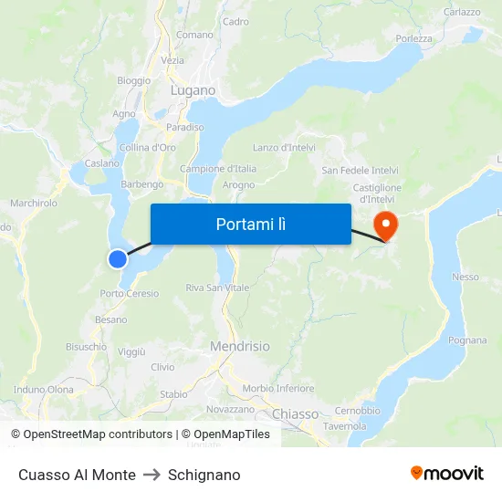 Cuasso Al Monte to Schignano map