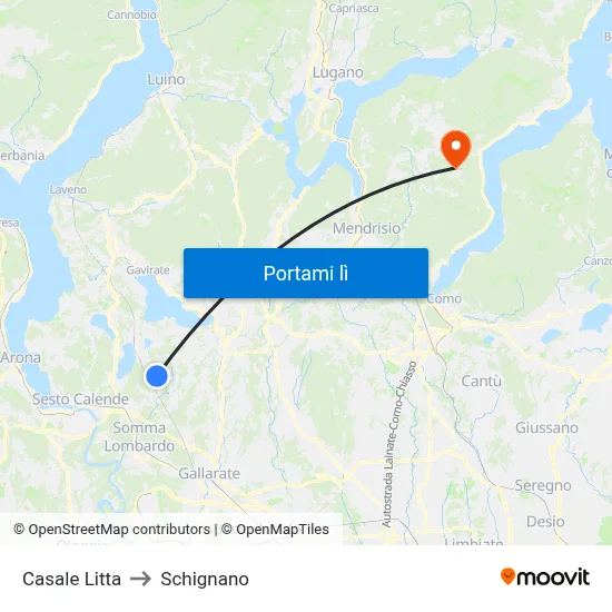 Casale Litta to Schignano map