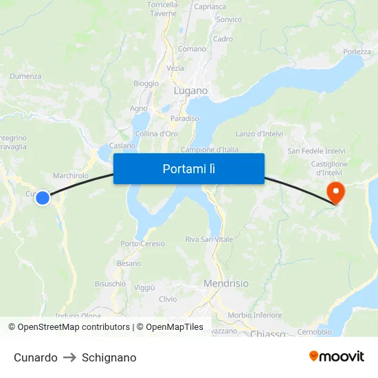 Cunardo to Schignano map