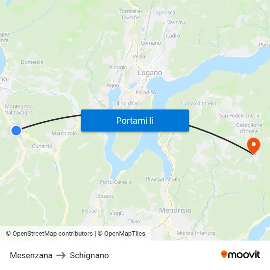 Mesenzana to Schignano map
