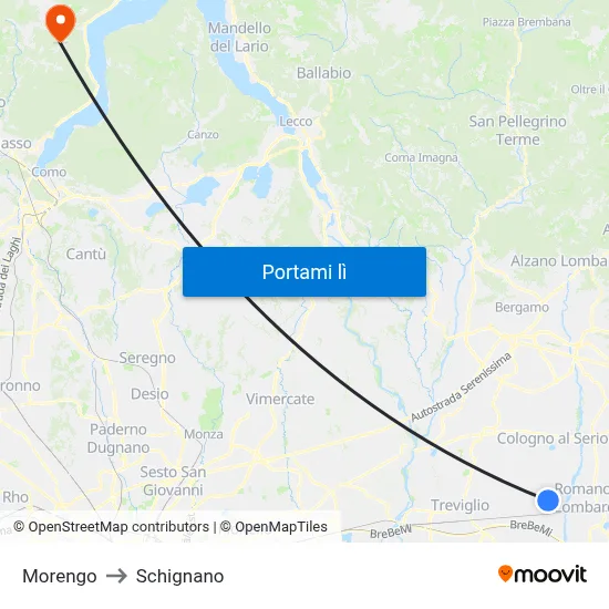 Morengo to Schignano map
