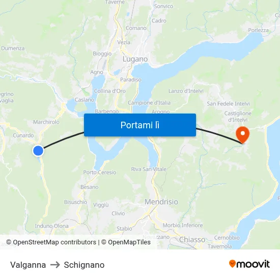 Valganna to Schignano map