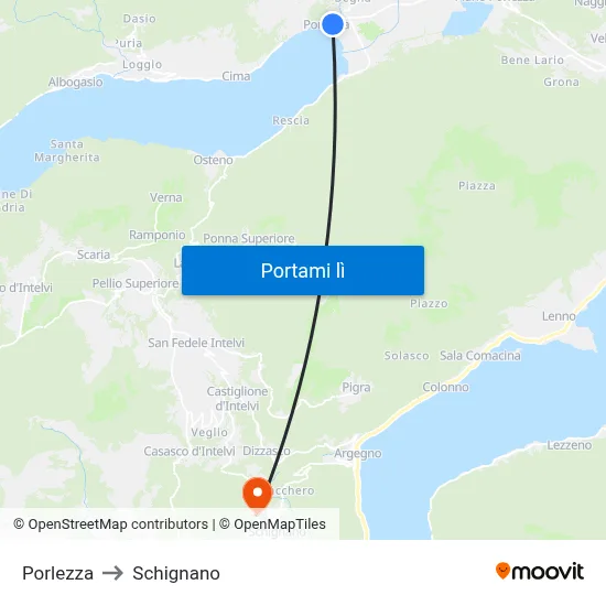 Porlezza to Schignano map