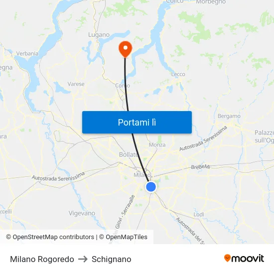 Milano Rogoredo to Schignano map