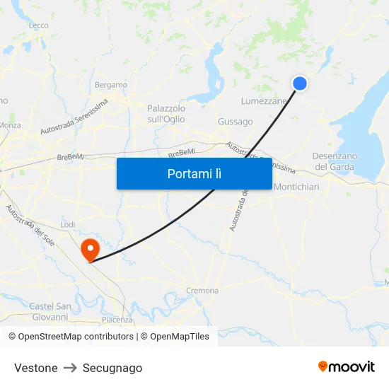 Vestone to Secugnago map