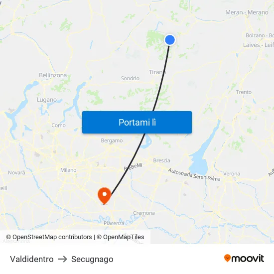 Valdidentro to Secugnago map