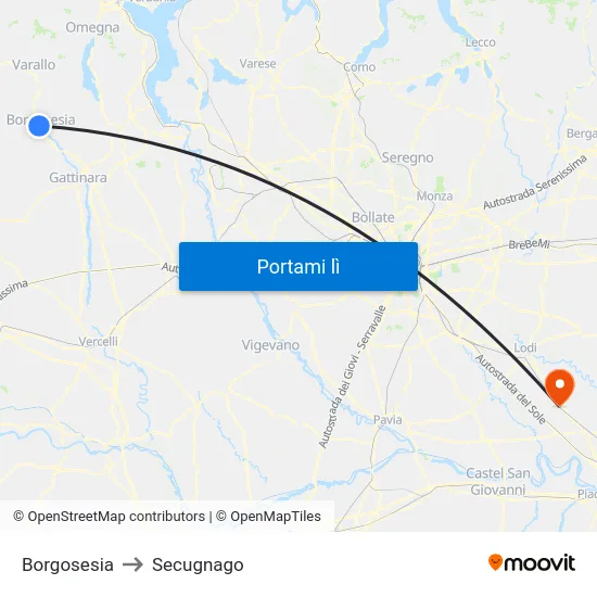 Borgosesia to Secugnago map