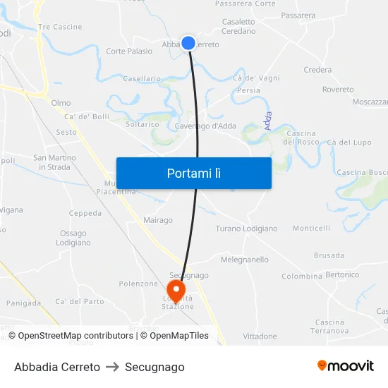 Abbadia Cerreto to Secugnago map