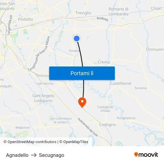 Agnadello to Secugnago map