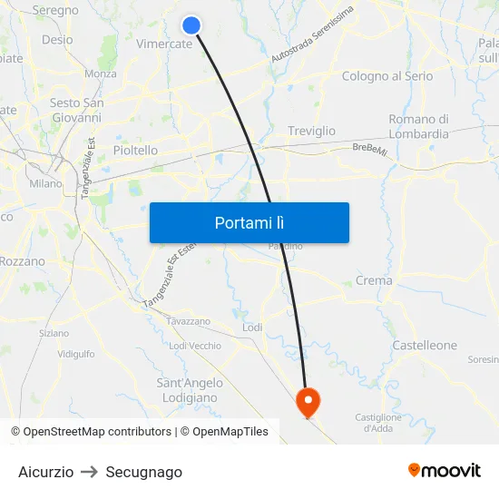 Aicurzio to Secugnago map