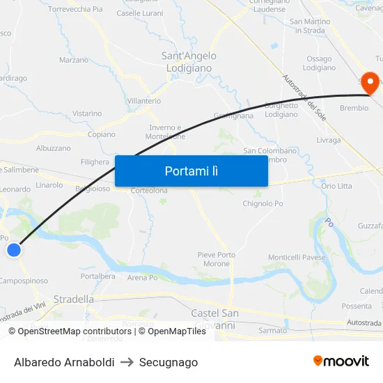 Albaredo Arnaboldi to Secugnago map