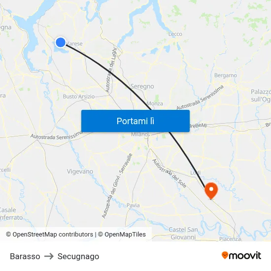 Barasso to Secugnago map