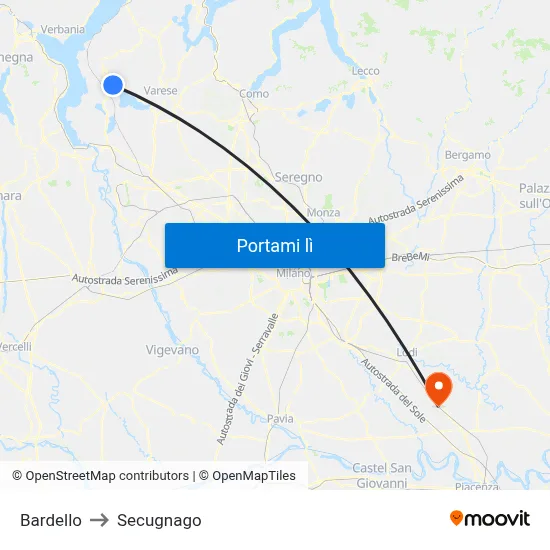 Bardello to Secugnago map