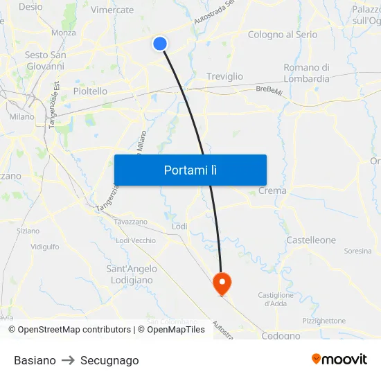 Basiano to Secugnago map