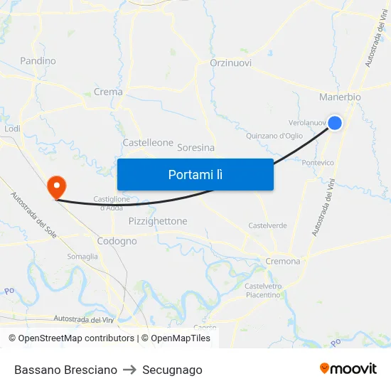Bassano Bresciano to Secugnago map