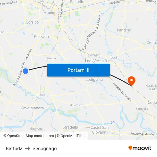 Battuda to Secugnago map