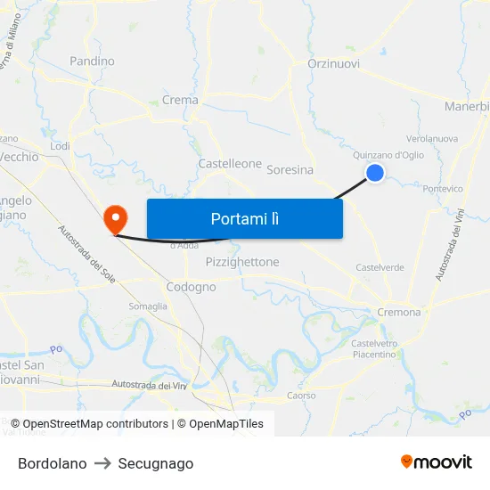Bordolano to Secugnago map