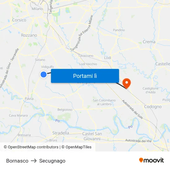 Bornasco to Secugnago map