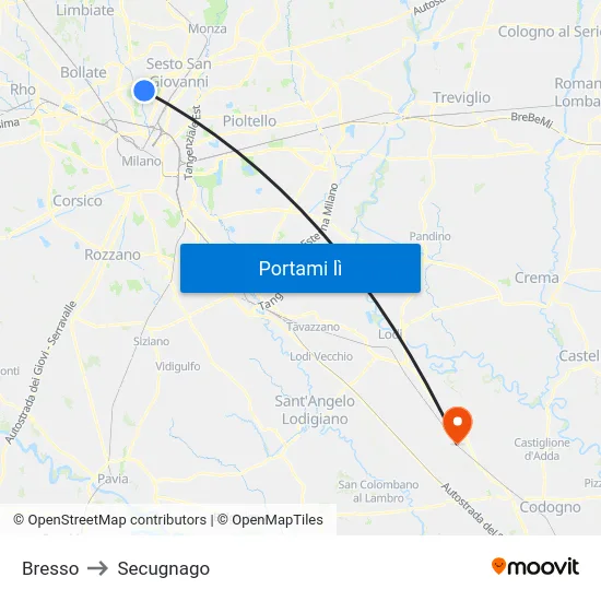 Bresso to Secugnago map