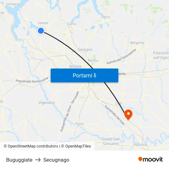Buguggiate to Secugnago map