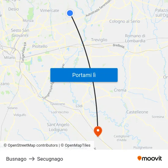 Busnago to Secugnago map