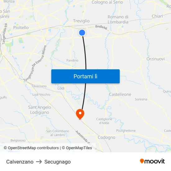 Calvenzano to Secugnago map