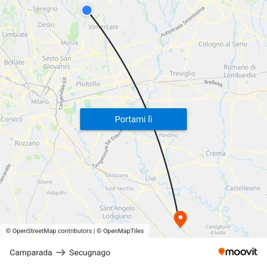 Camparada to Secugnago map
