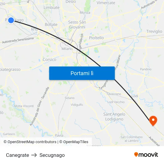 Canegrate to Secugnago map