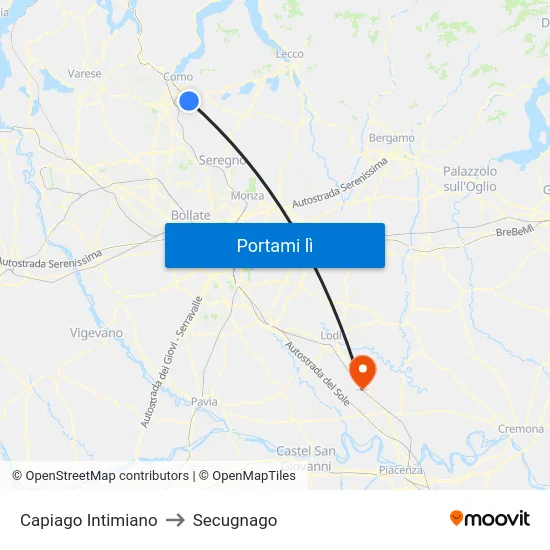Capiago Intimiano to Secugnago map