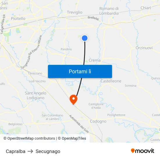 Capralba to Secugnago map
