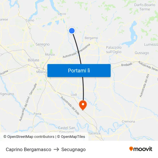 Caprino Bergamasco to Secugnago map