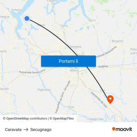 Caravate to Secugnago map